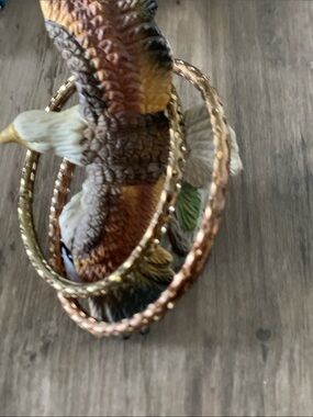 Gold and Rose Gold Hoop Bracelet Textured Metal Pair